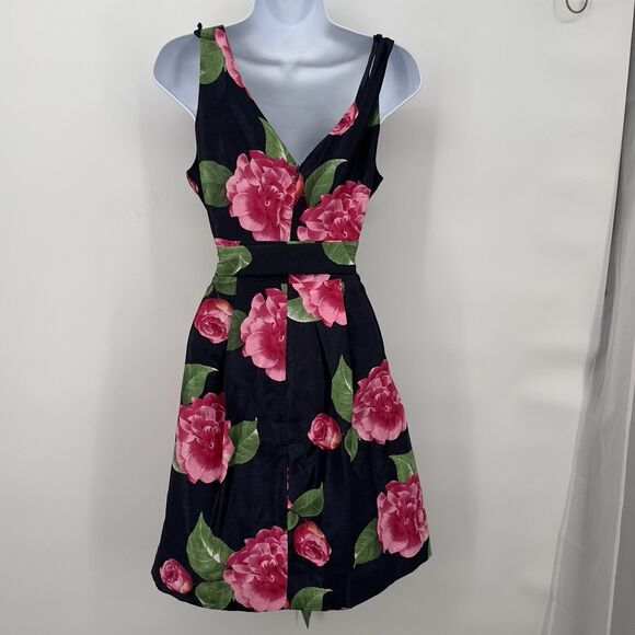 JESSICA HOWARD Sz 6  Flutter-Sleeve Black /pink  Floral Fit & Flare Short Dress - Picture 4 of 12
